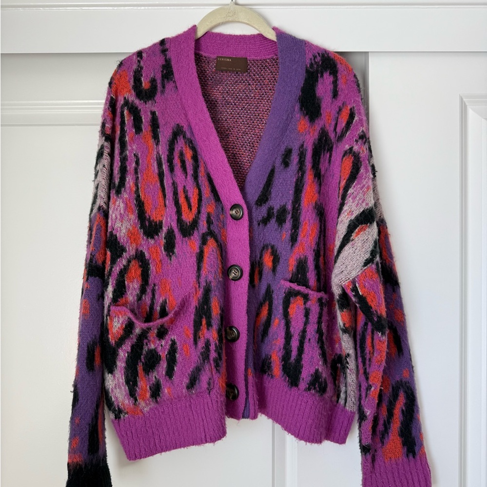 Kerisma Purple and Black Cardigan Sweater with Abstract Pattern